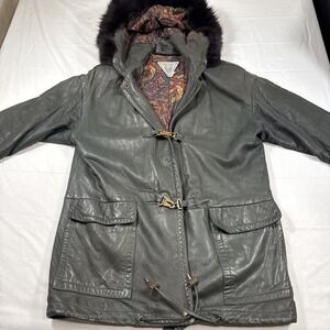Jacket Leather J.PERCY for MARVIN RICHARDs HOODED W/FUR TRIM Coat  WOMENS size L
